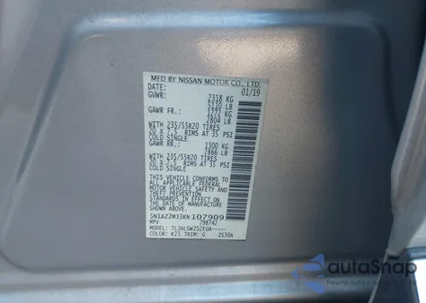 2019 Nissan Murano Platinum from USA, damaged, VIN 5N1AZ2MJ3KN107909